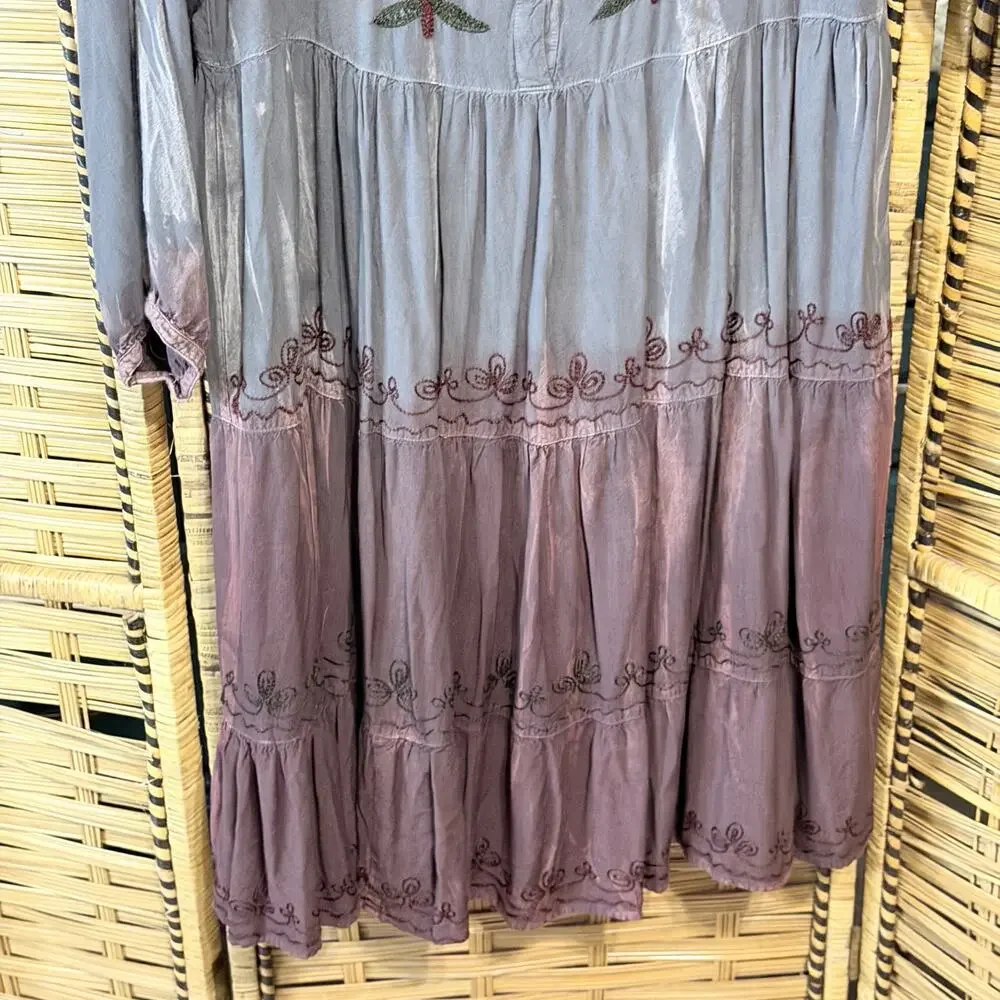 Sacred threads long sleeve boho ombré floral embroidered dress XXL gray maroon - Picture 5 of 9
